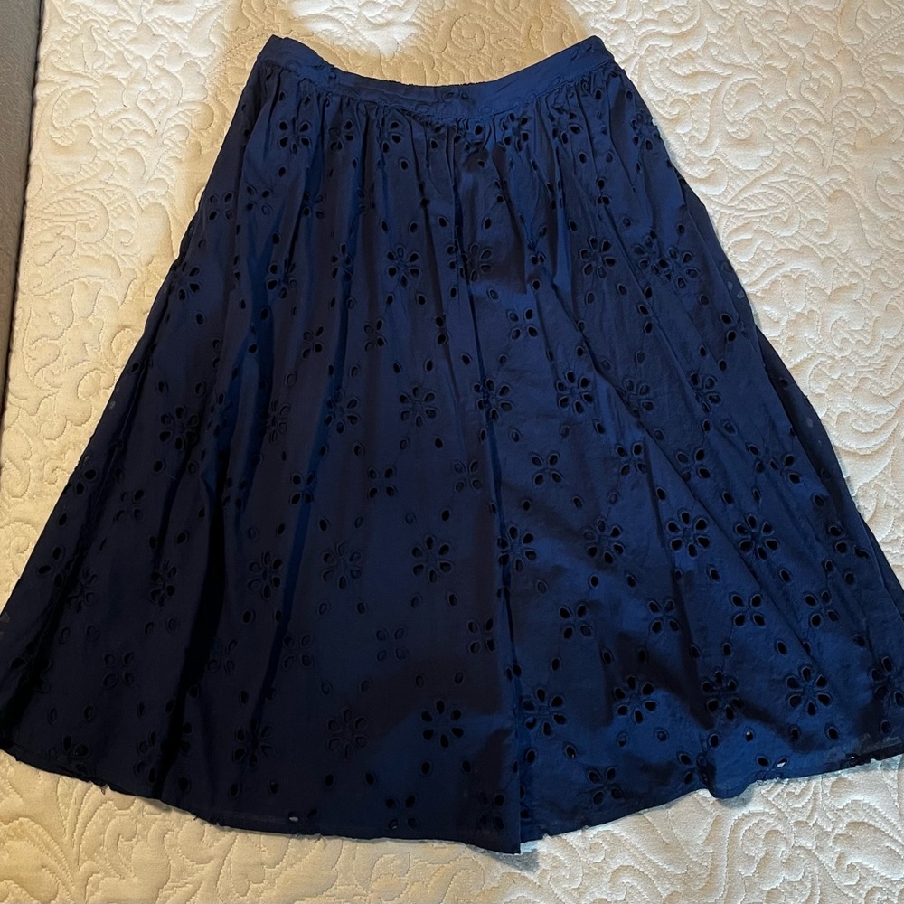 J. Crew Navy Eyelet midi-skirt